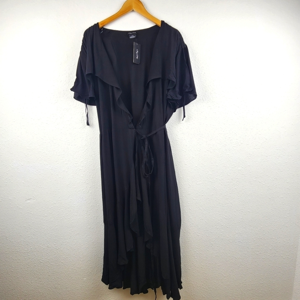 City Chic L New (NWT) Women's Black Maxi Palm Love Beach Wrap Dress Plus Size 20